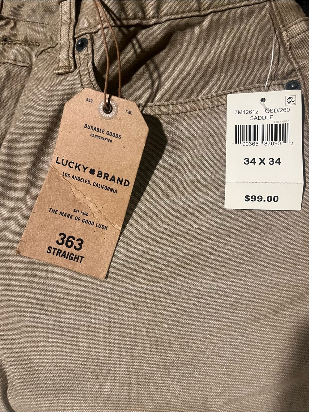 NWT. Tan/Beige Straight Leg Lucky Jeans, 34x34 - Picture 4 of 9